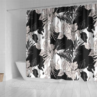 Black White Monotone Tropical Flowers Pattern Shower Curtain - Polynesian Pride