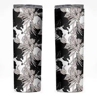 Black White Monotone Tropical Flowers Pattern Skinny Tumbler - Polynesian Pride