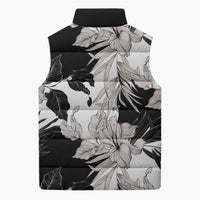 Black White Monotone Tropical Flowers Pattern Sleeveless Puffer Jacket LT01 - Polynesian Pride