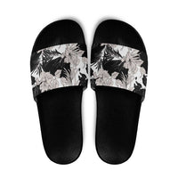 Black White Monotone Tropical Flowers Pattern Slide Sandals - Polynesian Pride