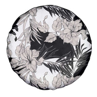 Black White Monotone Tropical Flowers Pattern Spare Tire Cover - Polynesian Pride