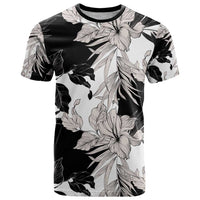 Black White Monotone Tropical Flowers Pattern T Shirt - Polynesian Pride