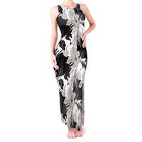 Black White Monotone Tropical Flowers Pattern Tank Maxi Dress - Polynesian Pride