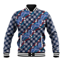 Polynesian Monstera Tiare Floral Baseball Jacket Royal Blue Tropical Plaid - Polynesian Pride