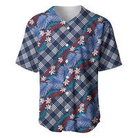 Polynesian Monstera Tiare Floral Baseball Jersey Royal Blue Tropical Plaid - Polynesian Pride