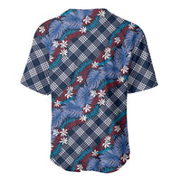 Polynesian Monstera Tiare Floral Baseball Jersey Royal Blue Tropical Plaid - Polynesian Pride