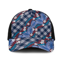 Polynesian Monstera Tiare Floral Baseball Net Cap Royal Blue Tropical Plaid - Polynesian Pride