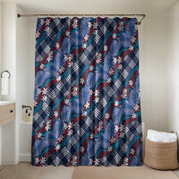 Polynesian Monstera Tiare Floral Bathroom Set Royal Blue Tropical Plaid - Polynesian Pride