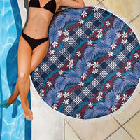 Polynesian Monstera Tiare Floral Beach Blanket Royal Blue Tropical Plaid - Polynesian Pride