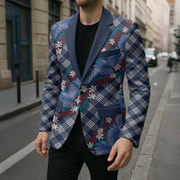 Polynesian Monstera Tiare Floral Blazer Royal Blue Tropical Plaid - Polynesian Pride