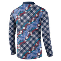 Polynesian Monstera Tiare Floral Button Sweatshirt Royal Blue Tropical Plaid - Polynesian Pride