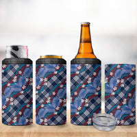 Polynesian Monstera Tiare Floral 4 in 1 Can Cooler Tumbler Royal Blue Tropical Plaid - Polynesian Pride