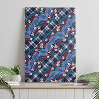 Polynesian Monstera Tiare Floral Canvas Wall Art Royal Blue Tropical Plaid - Polynesian Pride