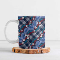 Polynesian Monstera Tiare Floral Ceramic Mug Royal Blue Tropical Plaid - Polynesian Pride