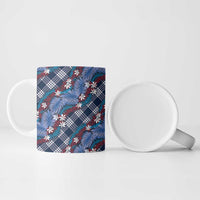 Polynesian Monstera Tiare Floral Ceramic Mug Royal Blue Tropical Plaid - Polynesian Pride