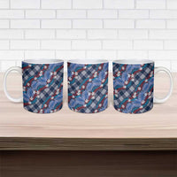 Polynesian Monstera Tiare Floral Ceramic Mug Royal Blue Tropical Plaid - Polynesian Pride