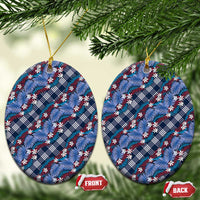 Polynesian Monstera Tiare Floral Ceramic Ornament Royal Blue Tropical Plaid - Polynesian Pride