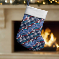 Polynesian Monstera Tiare Floral Christmas Stocking Royal Blue Tropical Plaid - Polynesian Pride