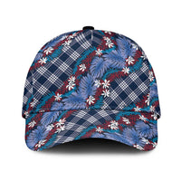 Polynesian Monstera Tiare Floral Classic Cap Royal Blue Tropical Plaid - Polynesian Pride
