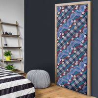Polynesian Monstera Tiare Floral Door Cover Royal Blue Tropical Plaid - Polynesian Pride