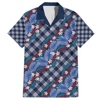 Polynesian Monstera Tiare Floral Family Matching Puletasi and Hawaiian Shirt Royal Blue Tropical Plaid - Polynesian Pride