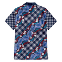 Polynesian Monstera Tiare Floral Family Matching Short Sleeve Bodycon Dress and Hawaiian Shirt Royal Blue Tropical Plaid - Polynesian Pride