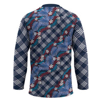 Polynesian Monstera Tiare Floral Hockey Jersey Royal Blue Tropical Plaid LT01 - Polynesian Pride