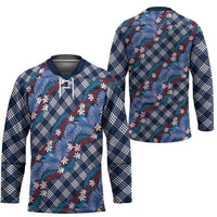 Polynesian Monstera Tiare Floral Hockey Jersey Royal Blue Tropical Plaid LT01 - Polynesian Pride