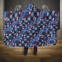 Polynesian Monstera Tiare Floral Hooded Blanket Royal Blue Tropical Plaid - Polynesian Pride