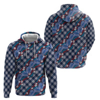 Polynesian Monstera Tiare Floral Hoodie Royal Blue Tropical Plaid - Polynesian Pride