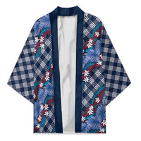 Polynesian Monstera Tiare Floral Kimono Royal Blue Tropical Plaid - Polynesian Pride