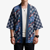 Polynesian Monstera Tiare Floral Kimono Royal Blue Tropical Plaid - Polynesian Pride