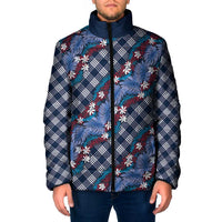 Polynesian Monstera Tiare Floral Padded Jacket Royal Blue Tropical Plaid - Polynesian Pride