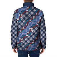 Polynesian Monstera Tiare Floral Padded Jacket Royal Blue Tropical Plaid - Polynesian Pride
