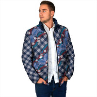 Polynesian Monstera Tiare Floral Padded Jacket Royal Blue Tropical Plaid - Polynesian Pride