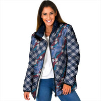 Polynesian Monstera Tiare Floral Padded Jacket Royal Blue Tropical Plaid - Polynesian Pride