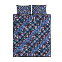 Polynesian Monstera Tiare Floral Quilt Bed Set Royal Blue Tropical Plaid - Polynesian Pride