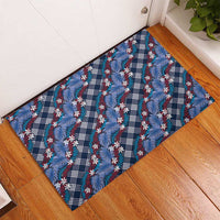 Polynesian Monstera Tiare Floral Rubber Doormat Royal Blue Tropical Plaid - Polynesian Pride