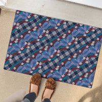 Polynesian Monstera Tiare Floral Rubber Doormat Royal Blue Tropical Plaid - Polynesian Pride