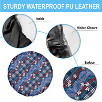 Polynesian Monstera Tiare Floral Spare Tire Cover Royal Blue Tropical Plaid - Polynesian Pride