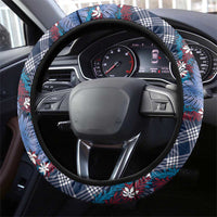 Polynesian Monstera Tiare Floral Steering Wheel Cover Royal Blue Tropical Plaid - Polynesian Pride