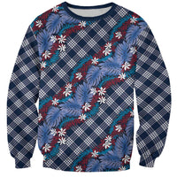 Polynesian Monstera Tiare Floral Sweatshirt Royal Blue Tropical Plaid - Polynesian Pride