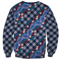 Polynesian Monstera Tiare Floral Sweatshirt Royal Blue Tropical Plaid - Polynesian Pride