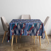 Polynesian Monstera Tiare Floral Tablecloth Royal Blue Tropical Plaid - Polynesian Pride