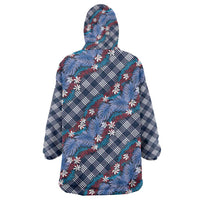 Polynesian Monstera Tiare Floral Wearable Blanket Hoodie Royal Blue Tropical Plaid - Polynesian Pride