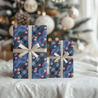 Polynesian Monstera Tiare Floral Wrapping Paper Royal Blue Tropical Plaid - Polynesian Pride