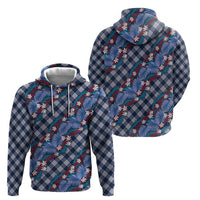 Polynesian Monstera Tiare Floral Zip Hoodie Royal Blue Tropical Plaid - Polynesian Pride