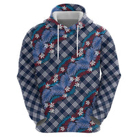Polynesian Monstera Tiare Floral Zip Hoodie Royal Blue Tropical Plaid - Polynesian Pride