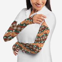 Polynesian Monstera Tiare Floral Arm Sleeves Chocolate Brown Tropical Plaid - Polynesian Pride