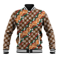 Polynesian Monstera Tiare Floral Baseball Jacket Chocolate Brown Tropical Plaid - Polynesian Pride